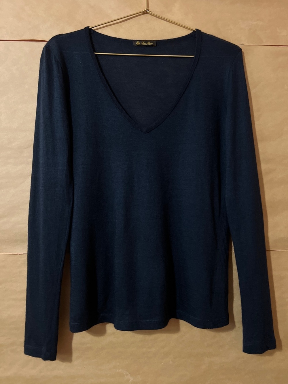 Loro Piana | Cashmere Silk V-Neck Top Long Sleeve Navy Blue Size 10 (Size 46)